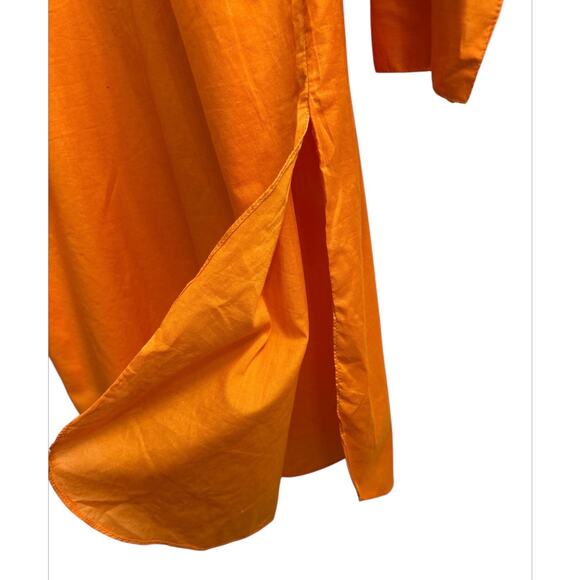 Orange Linen Blend Tunic Top Pleated Neckline Womens Medium Boho Comfy Lagenlook - Picture 7 of 9